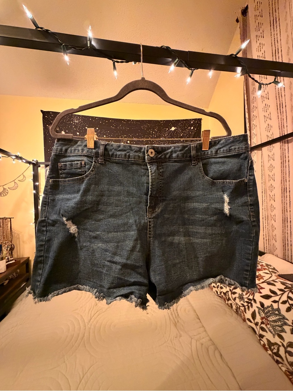 True Craft Dark Blue Distressed Jean Shorts